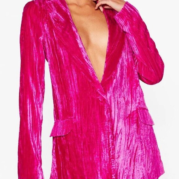 Nasty Gal Jackets & Blazers - Nasty Gal Collection Single Breasted Velvet Blazer Hot Pink | Women’s Sz 2 | NWT